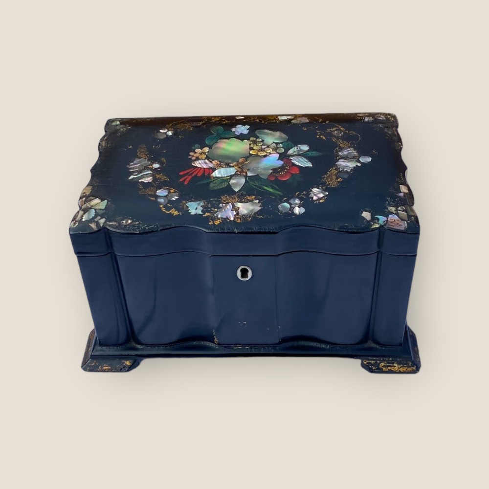Victorian Papier Mache Tea Caddy With Mother Of Pearl