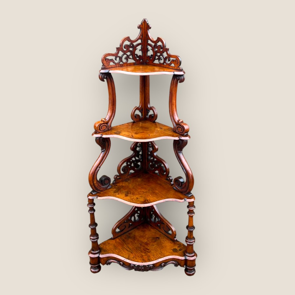 Victorian Burr Walnut Corner Whatnot