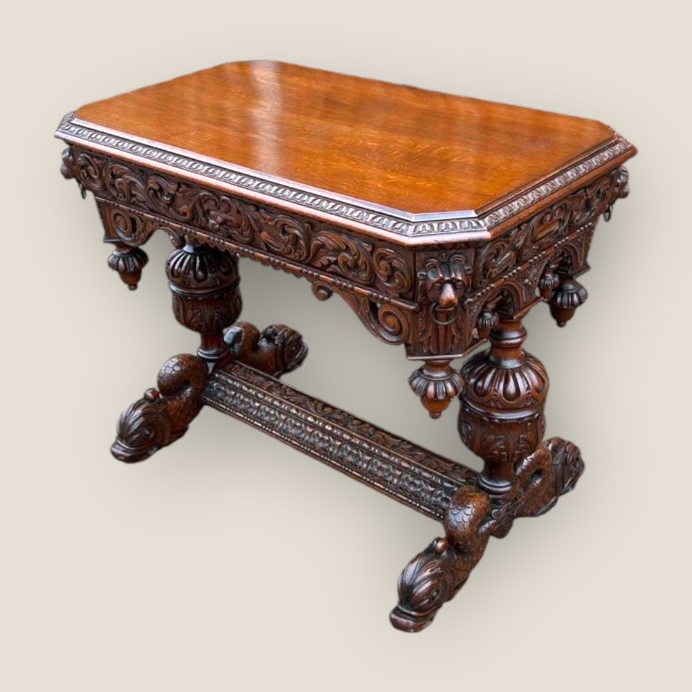 Victorian Dolphin Carved Oak Centre Table