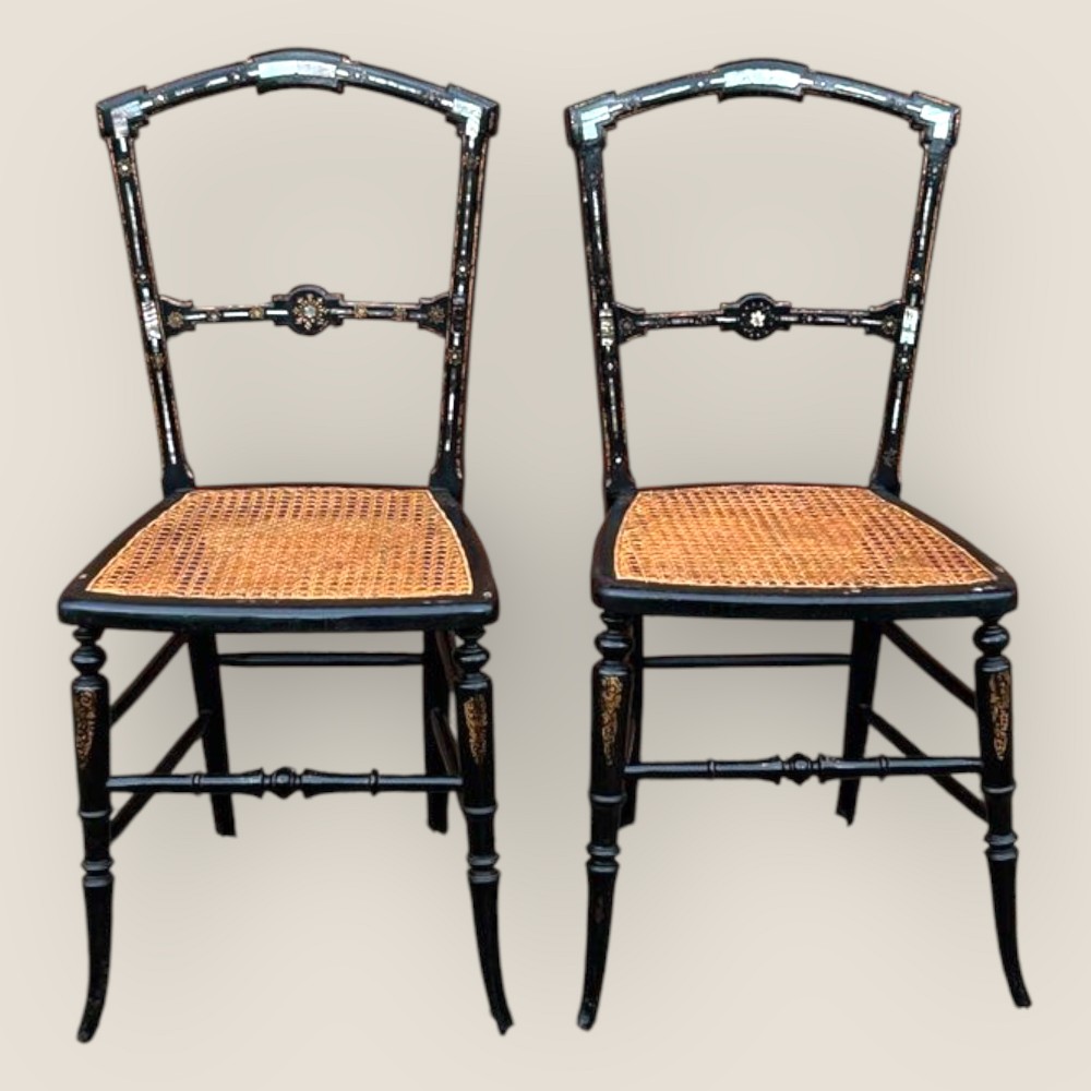 Antique Mother of Pearl Inlaid Ebonised Bedroom Chairs