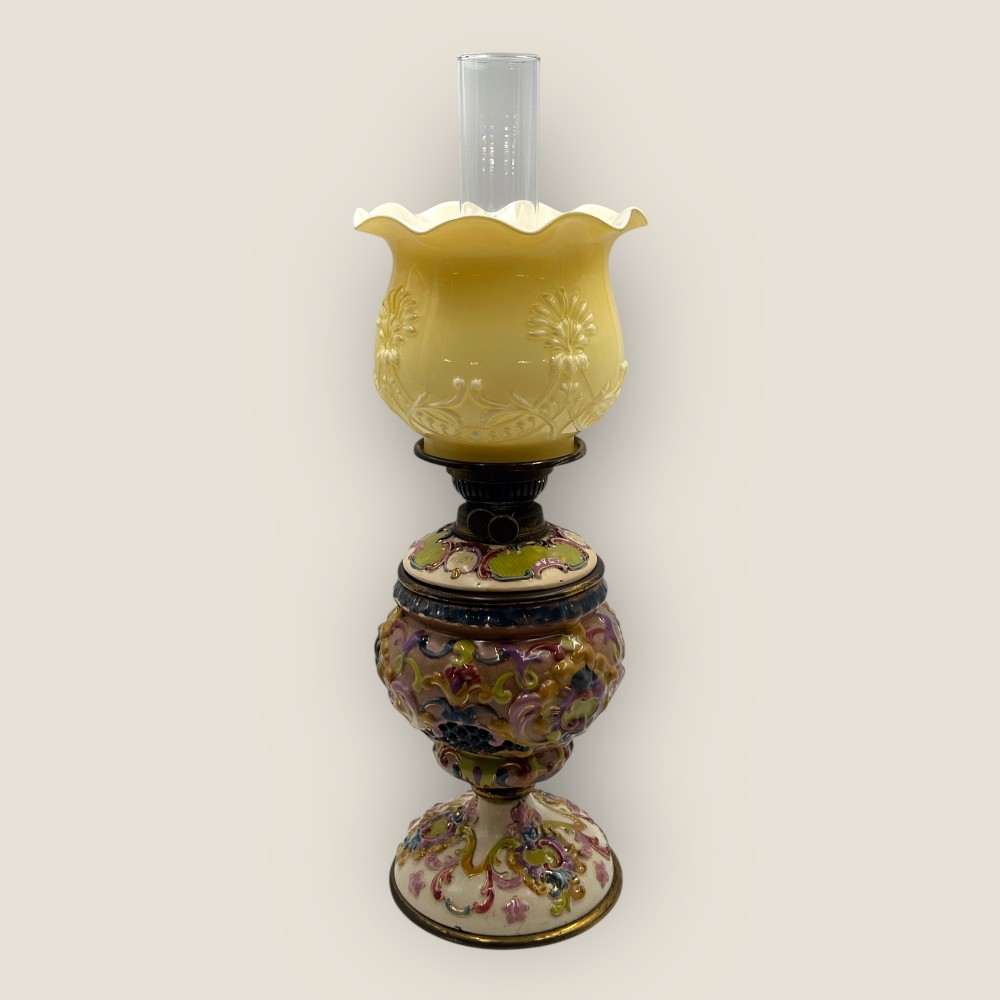 Late 19th Century brass and porcelain oil lamp by Fischer J Budapest
