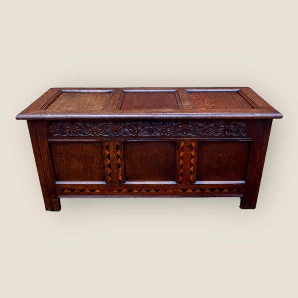 18th Century Oak And Marquetry Coffer 