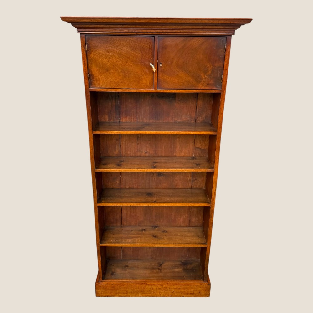 Antique Victorian Mahogany Open Bookcase with Two Cupboards & 4 Book Shelves