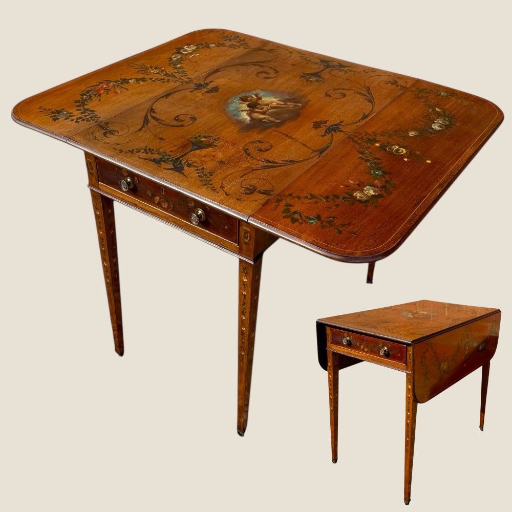 Antique Georgian Pembroke Side Table, Mahogany, Hand Painted, Edwards & Roberts