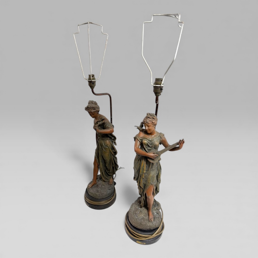 Pair of Antique Spelter Figural Lamps in the Manner of Émile Bruchon