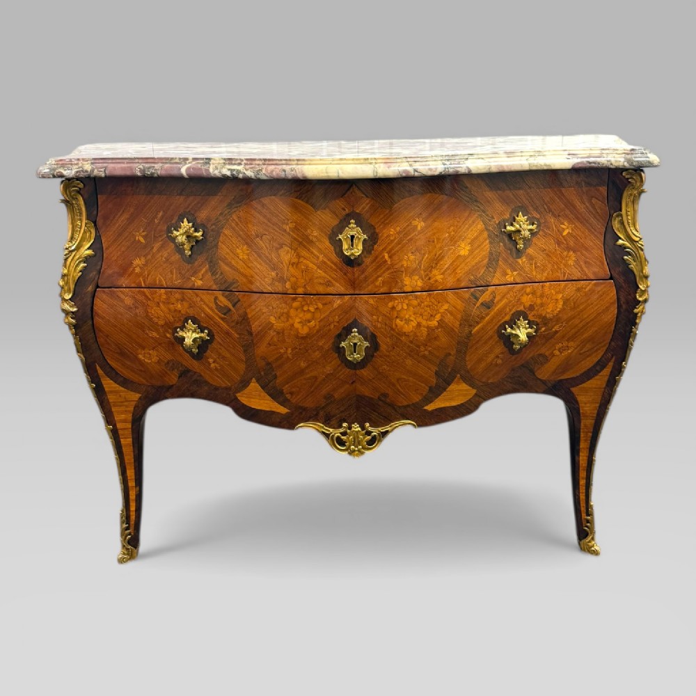 Antique French Tulipwood & Rosewood Louis XV Style Marquetry Commode