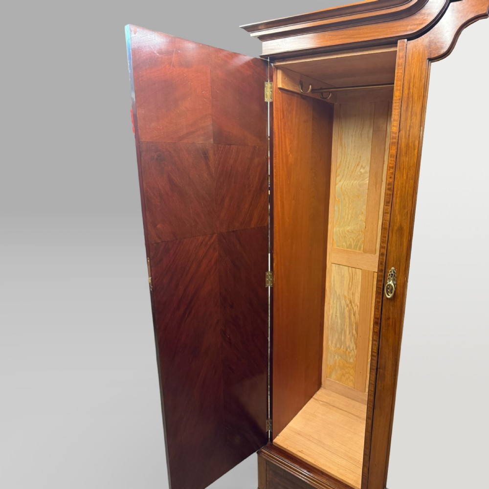 Antique Edwardian Mahogany Three-Door Marquetry Inlaid Wardrobe with Mirror View XII
