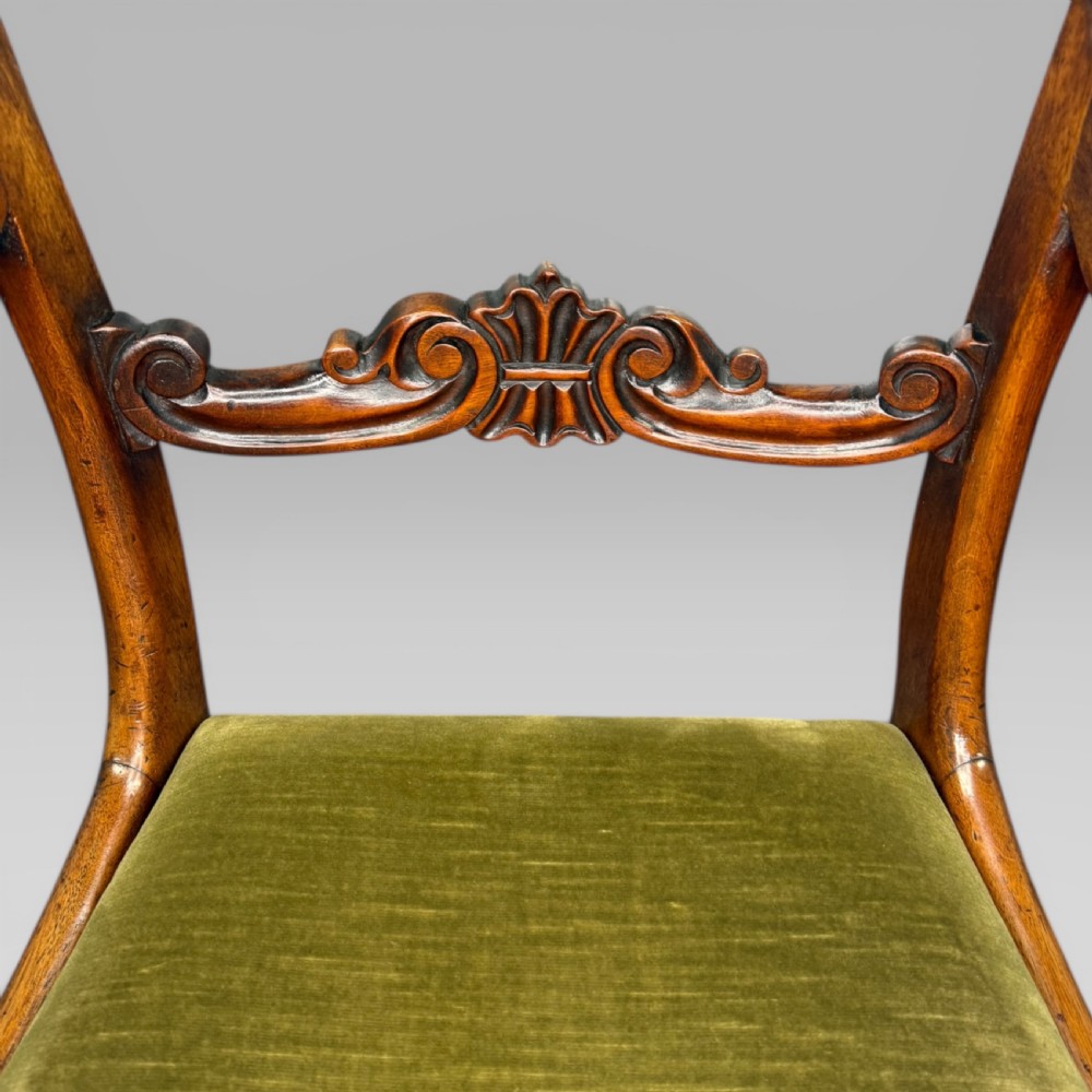 Antique William IV Mahogany Elbow Chair with Green Upholstered Seat View IV