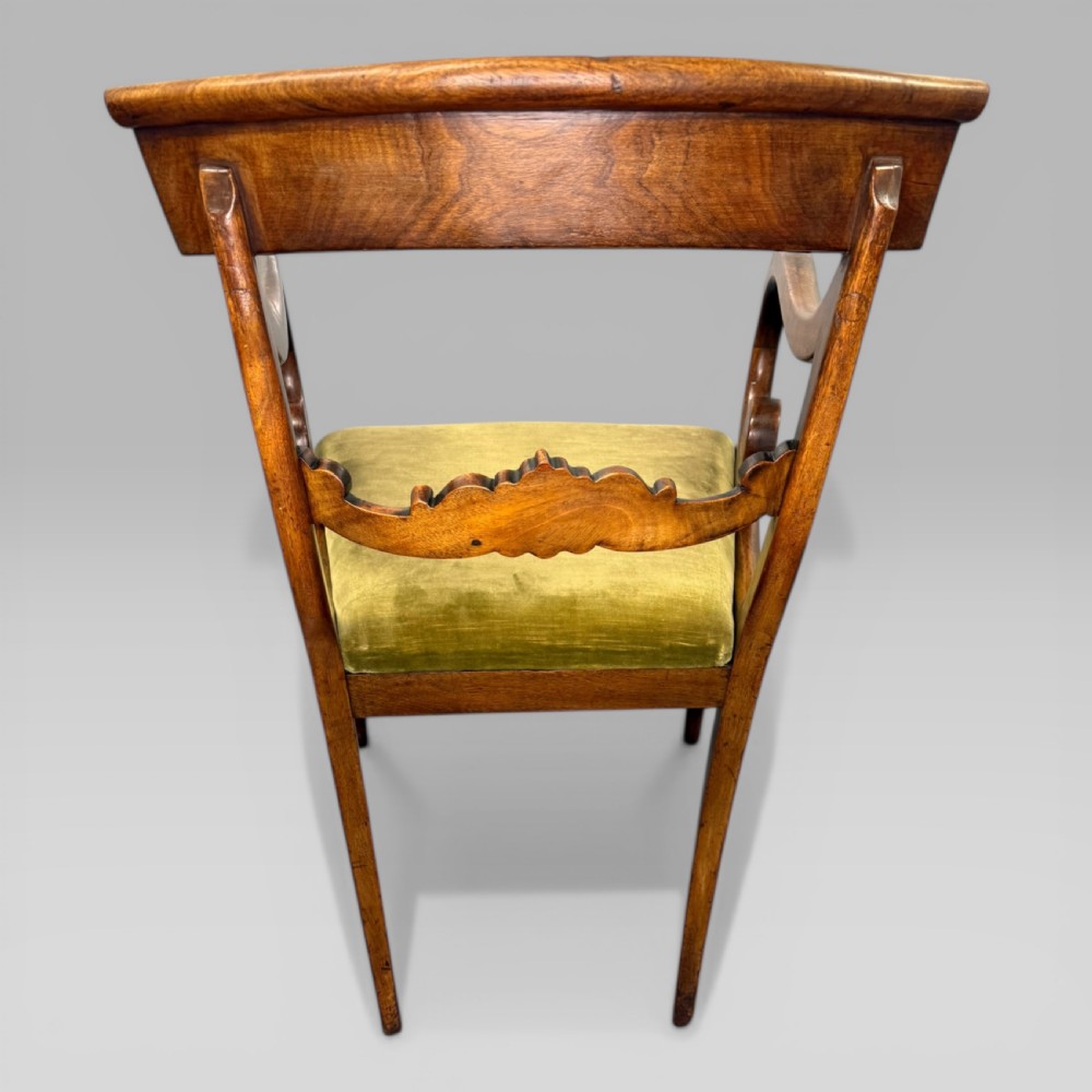 Antique William IV Mahogany Elbow Chair with Green Upholstered Seat View VII