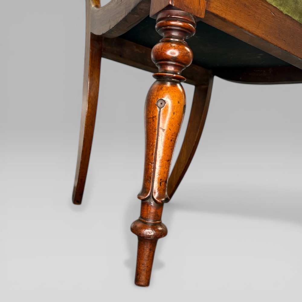 Antique William IV Mahogany Elbow Chair with Green Upholstered Seat View VIII