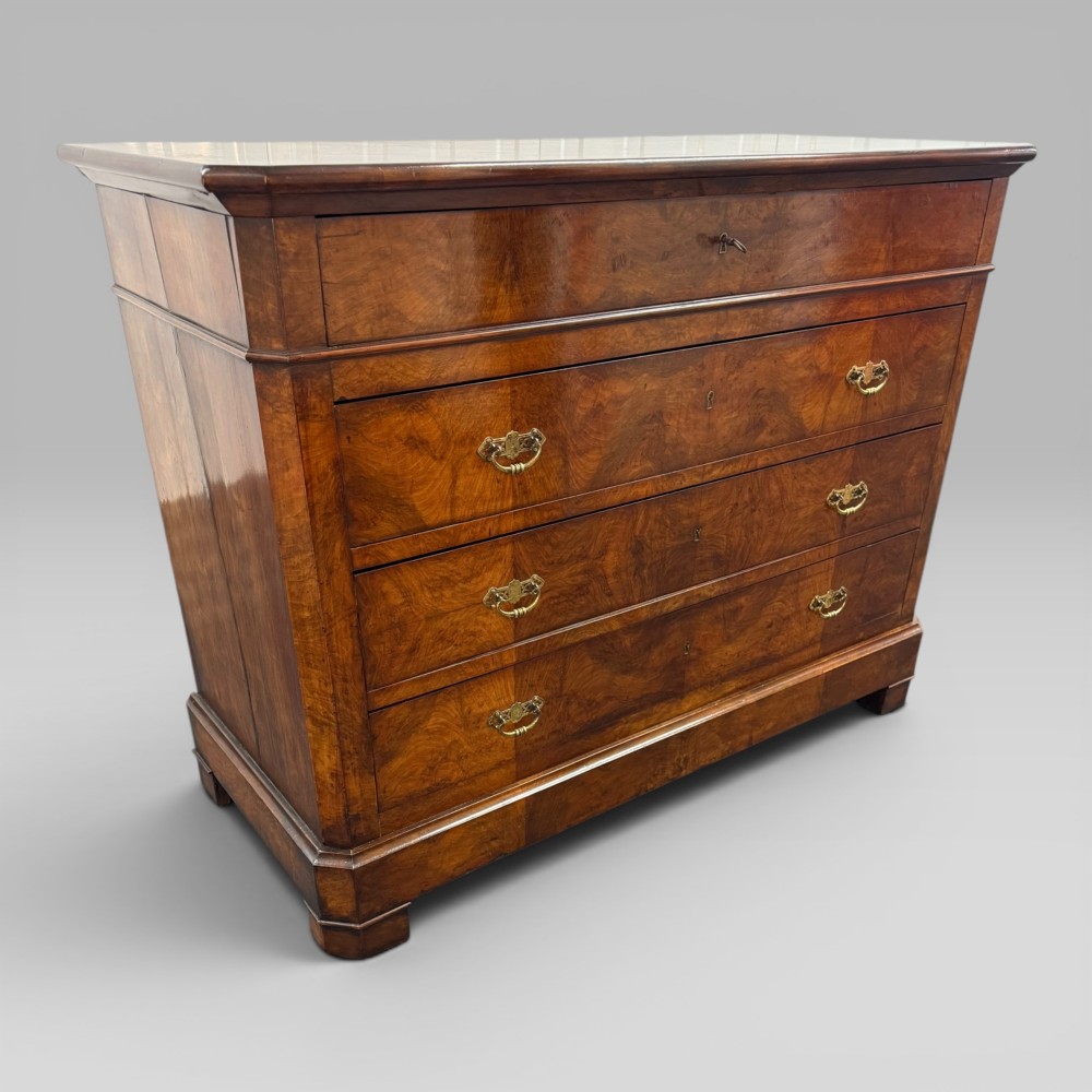 Antique French Provincial Walnut Commode with Mahogany Crossbanding