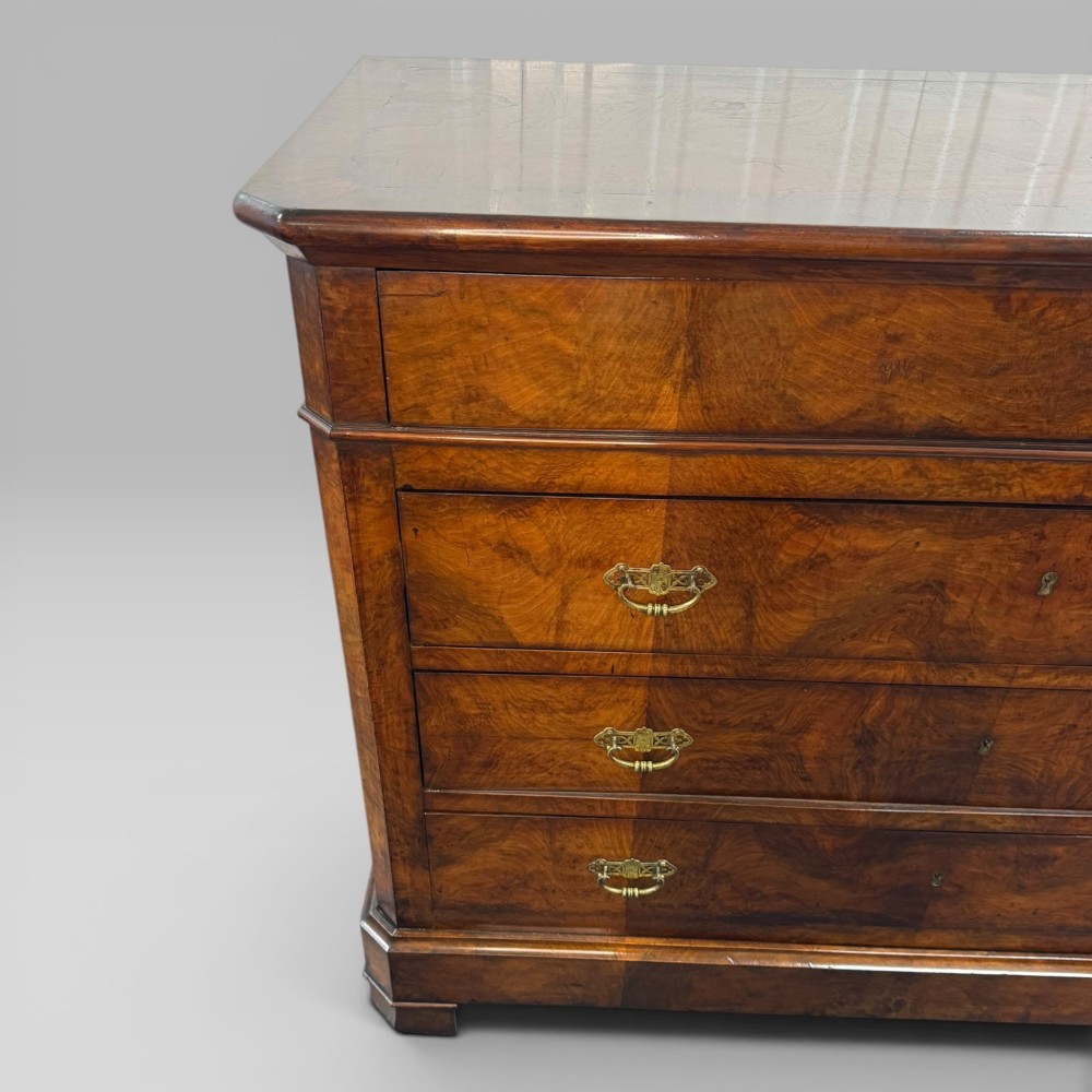 Antique French Provincial Walnut Commode with Mahogany Crossbanding View V
