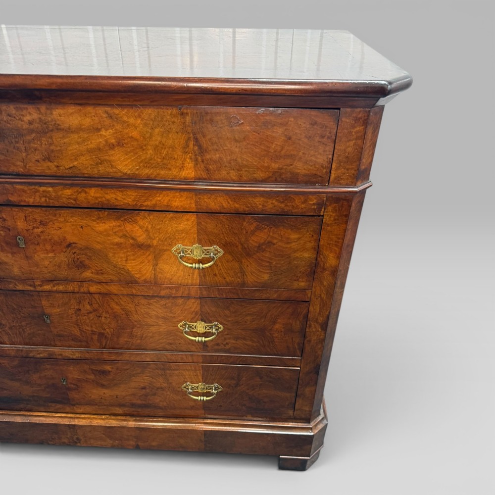Antique French Provincial Walnut Commode with Mahogany Crossbanding View VI