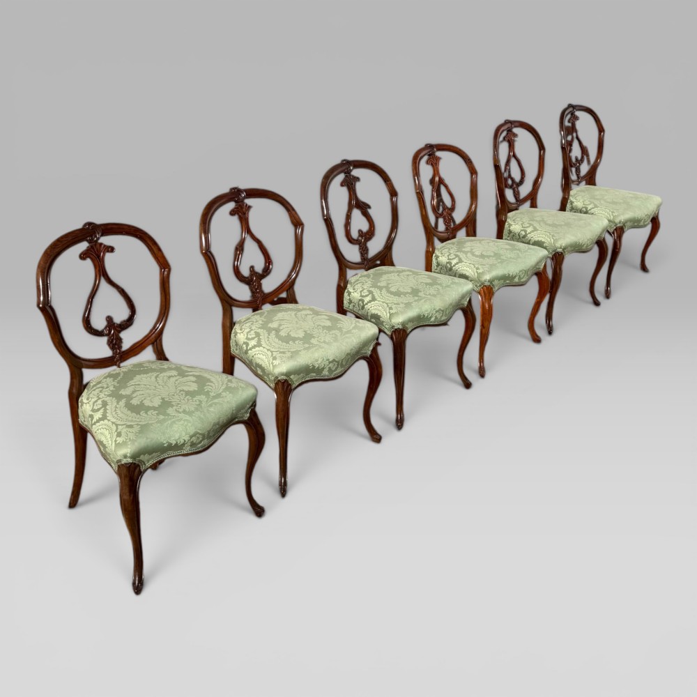 Antique Victorian Rosewood Balloon Back Dining Chairs, Set of 6