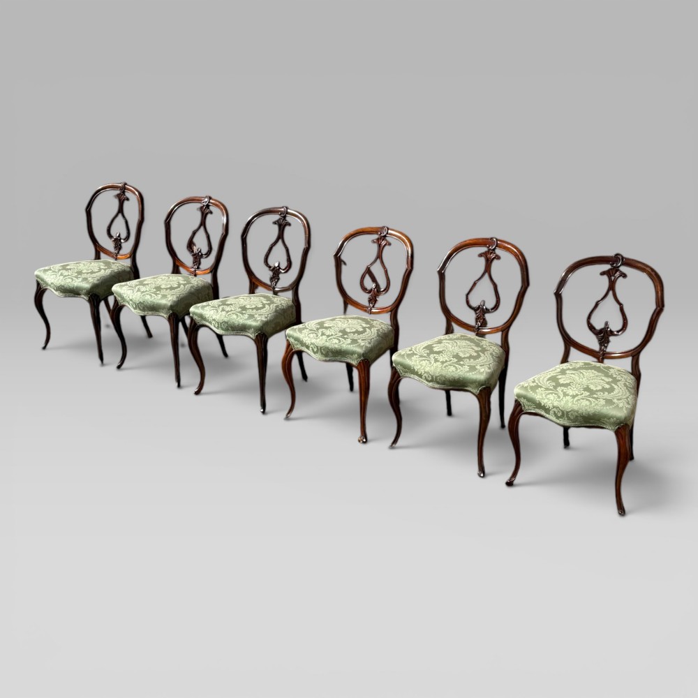Antique Victorian Rosewood Balloon Back Dining Chairs, Set of 6 View III