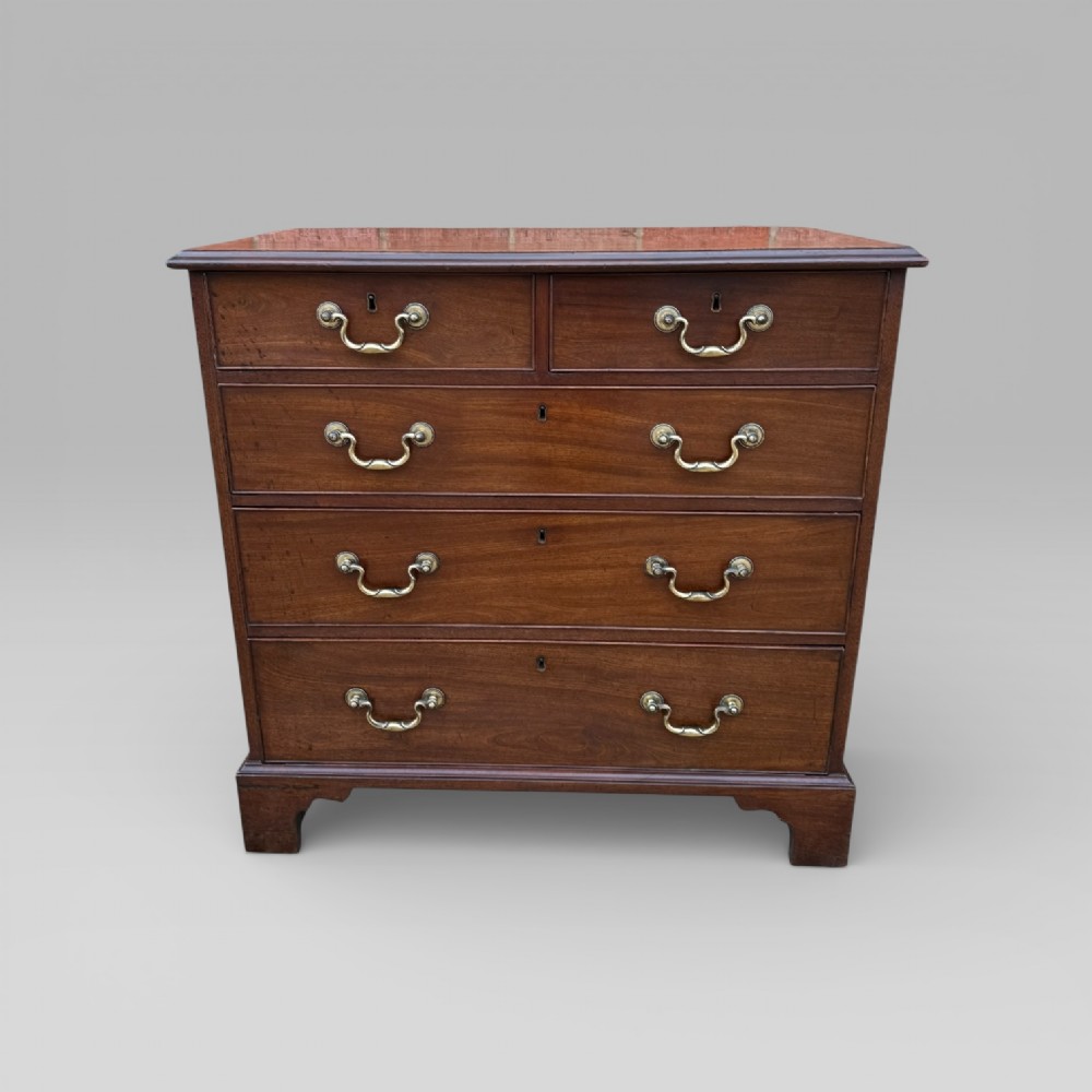 Small Antique Georgian Cuban Mahogany & Walnut Crossbanded Chest of Drawers View II