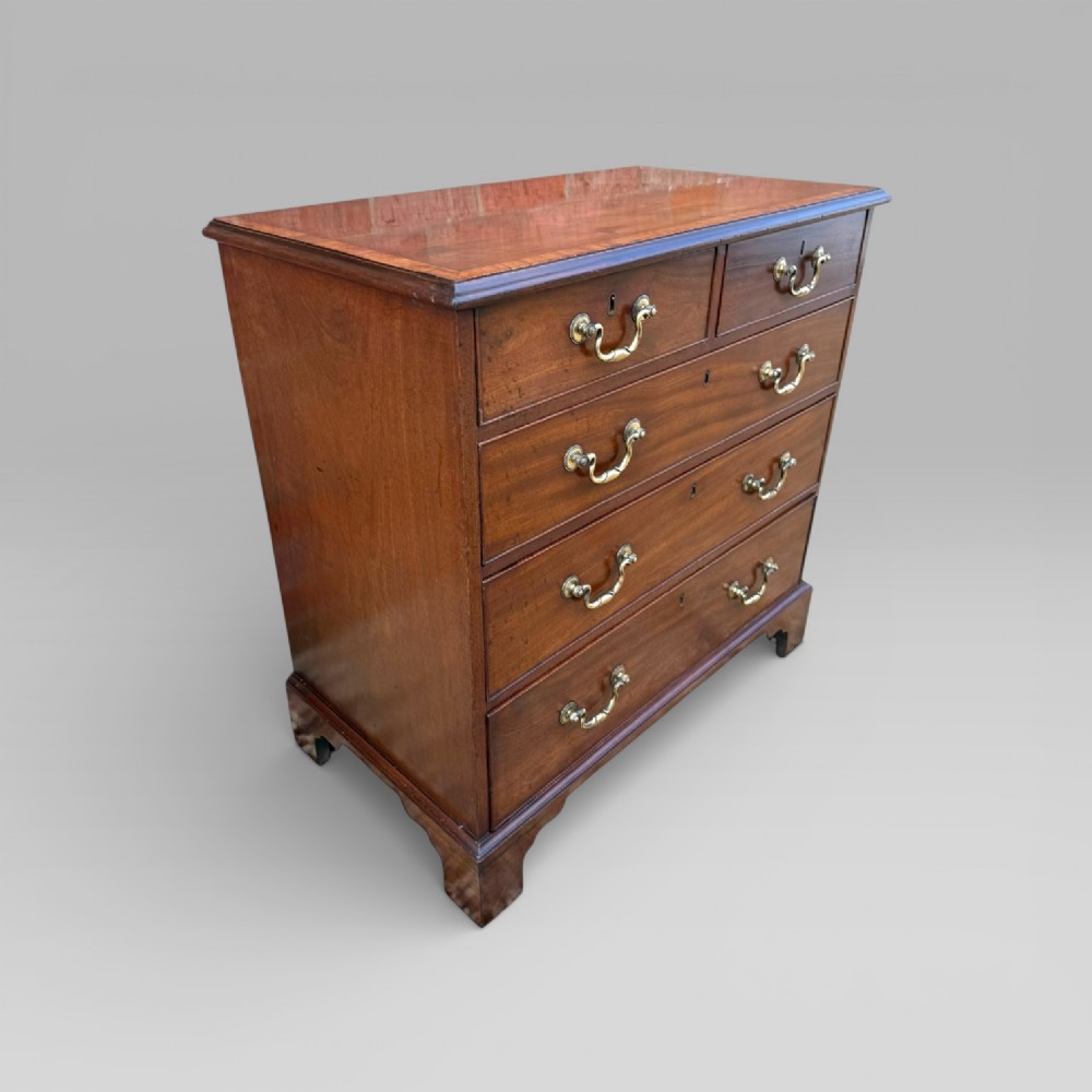 Small Antique Georgian Cuban Mahogany & Walnut Crossbanded Chest of Drawers View III