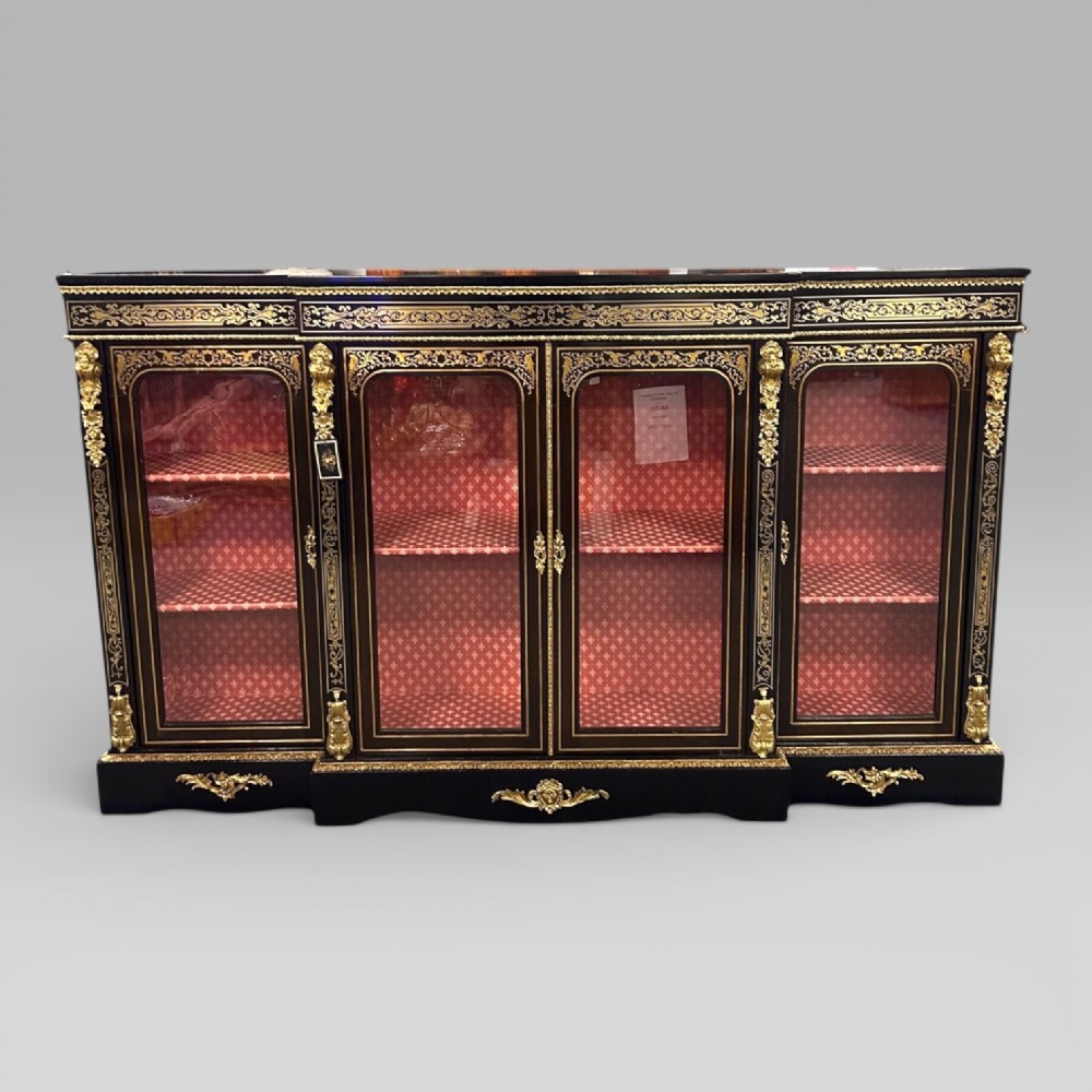 Antique Victorian Ebonised & Brass Inlaid Boulle Breakfront Credenza Sideboard
