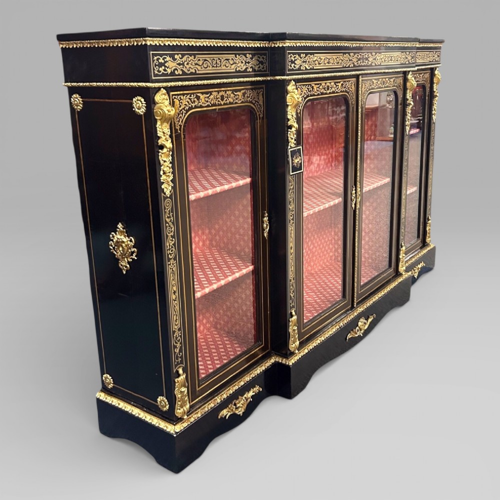 Antique Victorian Ebonised & Brass Inlaid Boulle Breakfront Credenza Sideboard View III
