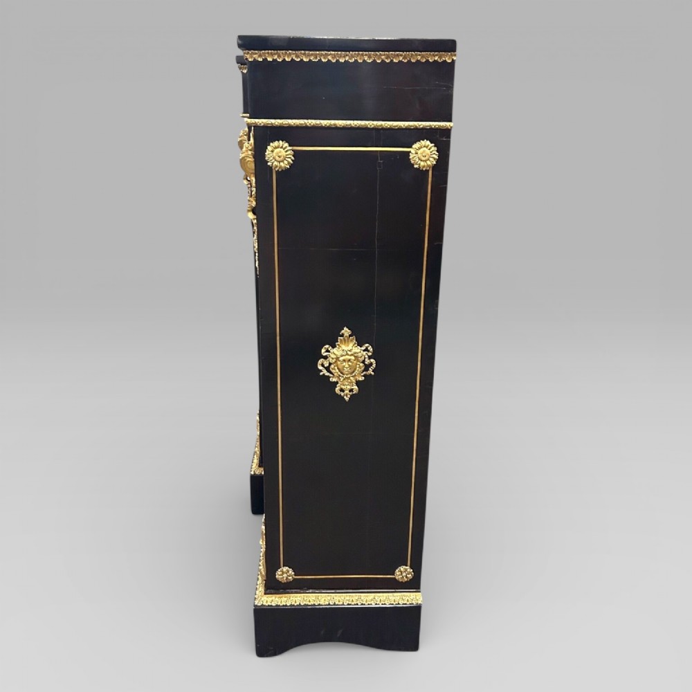 Antique Victorian Ebonised & Brass Inlaid Boulle Breakfront Credenza Sideboard View IV