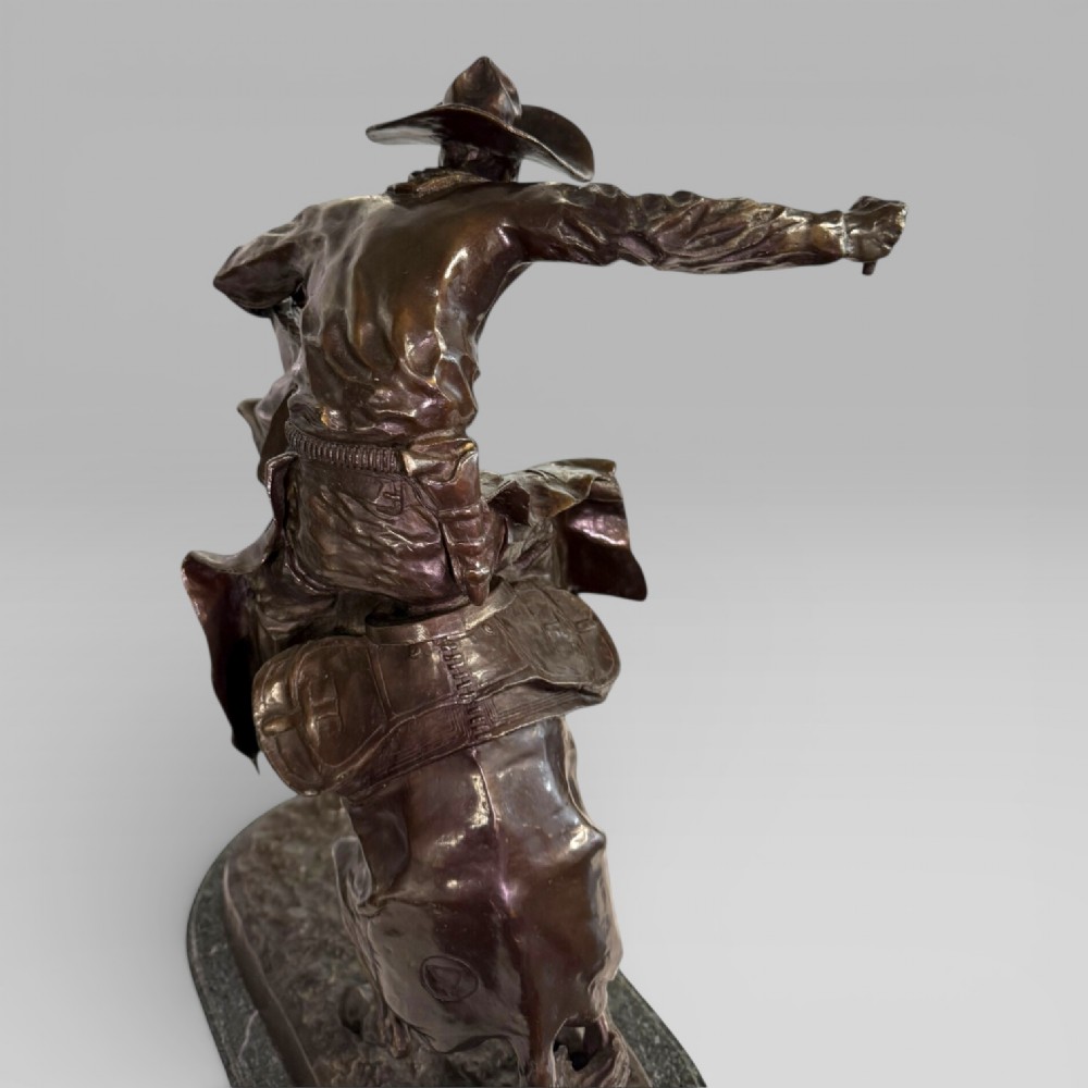 Large Cowboy Bronze ‘Bronco Buster’ After Frederic Remington, Early–Mid 20th View XI