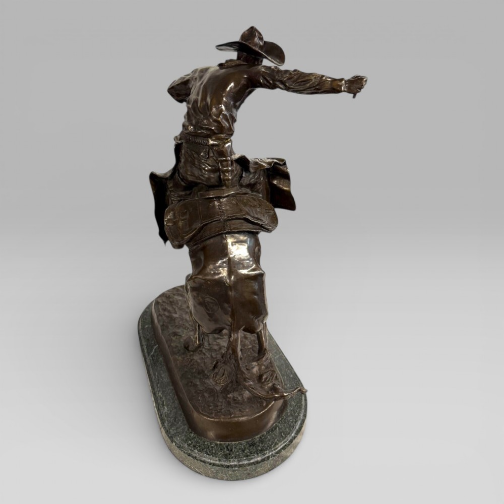 Large Cowboy Bronze ‘Bronco Buster’ After Frederic Remington, Early–Mid 20th View XII