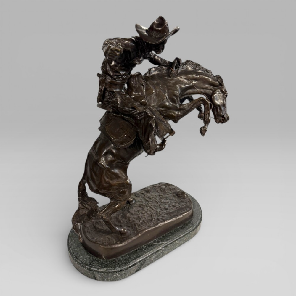 Large Cowboy Bronze ‘Bronco Buster’ After Frederic Remington, Early–Mid 20th View XIII
