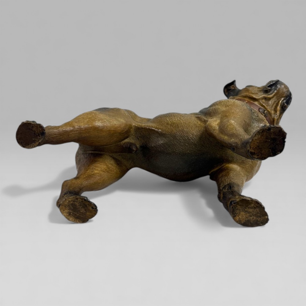 A life-size antique Austrian terracotta sculpture of a standing pug dog with inset glass eyes and a moulded collar. View XIV