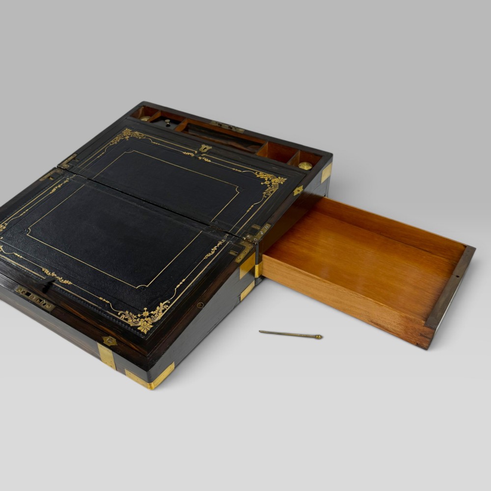 Antique Early Victorian Coromandel & Brass Writing Slope Box View VIII