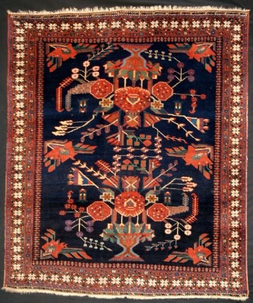 Antique Afshar Rug, Vase Design, Circa 1920.