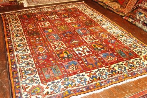 Old Persian Bakhtiari Carpet, Garden Design, Hard Wearing Carpet. Circa 1920-30.