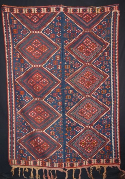 Antique Turkish Van Kilim, Woven in Two Parts, Circa 1920
