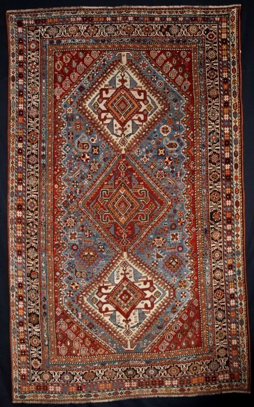 Antique South West Persian Qashqai Rug Sky Blue Field, Circa 1900/20