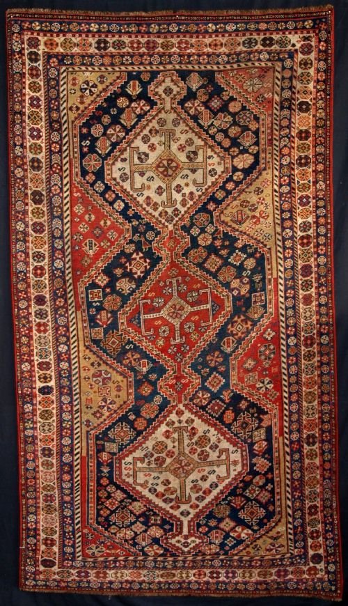Antique Persian Qashqai Rug Triple Medallion, 4th Quarter 19th Century
