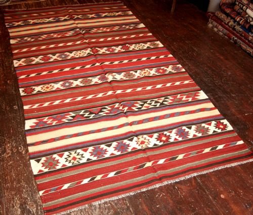 Old Caucasian Shirvan Kilim, Traditional Design, Circa 1920