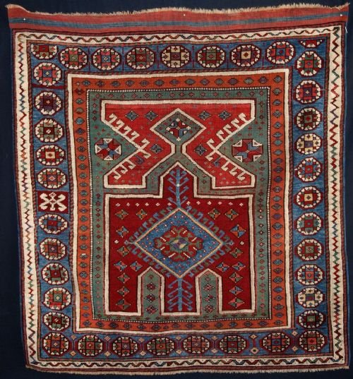 Antique West Anatolian Bergama Prayer Rug, Bold Graphic Design, 2nd Half 19th Century