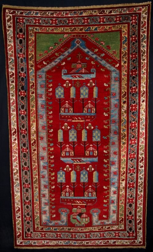 Antique Central Anatolian Kirsehir Prayer Rug, Unusual Pictorial Design Circa 1900/20