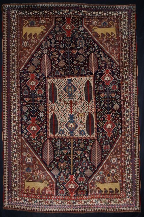 Antique South West Persian Luri or Khamseh Garden Rug, Lions & Animals, Superb Tribal, 4th Q 19c