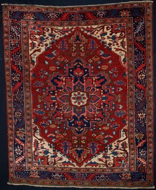 Antique North West Persian Heriz Rug of Small Size, Classic Design, Good Colour, Circa 1900