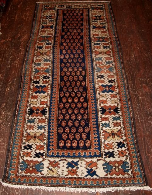 Antique Kurdish or South Caucasian Long Rug, Boteh Design, Nice Border, Circa 1900