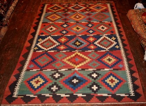 Antique Caucasian Kilim, Superb Design & Colour, Small Size, Circa 1900