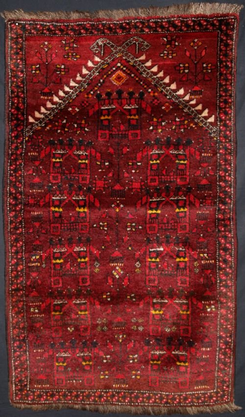 Old Afghan Prayer Rug, Interesting Design, Great Condition, About 60 Years Old.