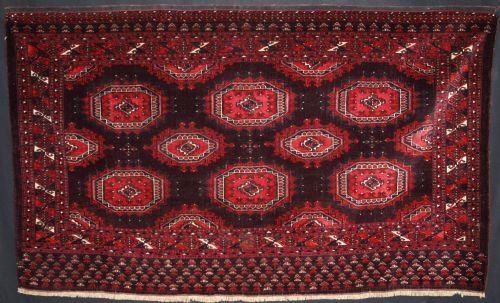 Antique Turkmen Chuval with Salor Guls, Silk Through Out, Full Pile, Circa 1900