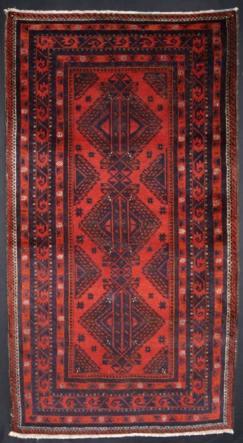 Antique Baluch Rug, Interesting Design, Good Colour, Curl Leaf Border, Circa 1900