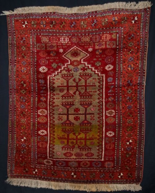 Antique Eastern Anatolian Turkish Kurdish Yuruk Prayer Rug, Full Pile, Circa 1900