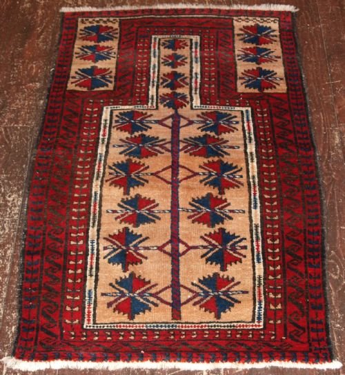 Old Afghan Baluch Prayer Rug, Camel Ground Tree of Life, Circa 1920.