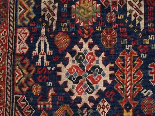 fig 1. ANTIQUE SHEKARLU QASHQAI RUG, SUPERB DRAWING AND COLOUR, 4th Q 19TH CENT