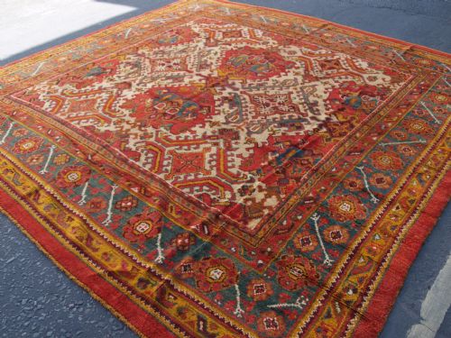 Antique Turkish Oushak Carpet, Great Design & Colour, Square Size, Circa 1900