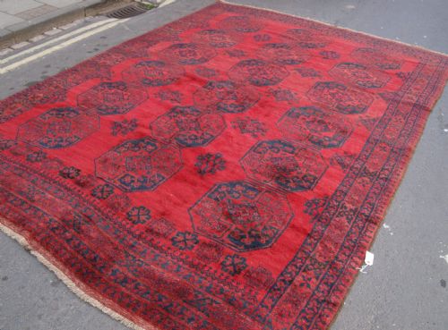 Old Red Afghan Carpet, Classic Design, Outstanding Colour, About 80 Years Old