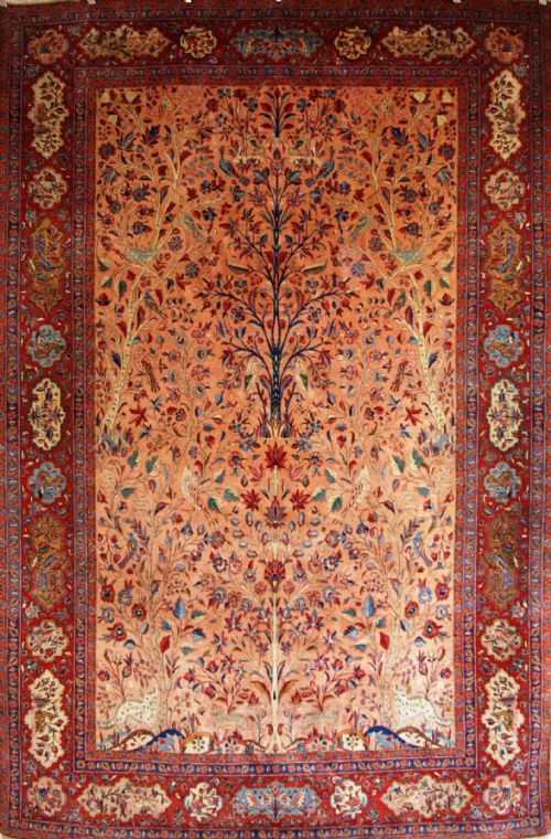Antique Kashan Carpet, Paradise Garden, Tree of Life, Birds & Animals, Superb, Circa 1900